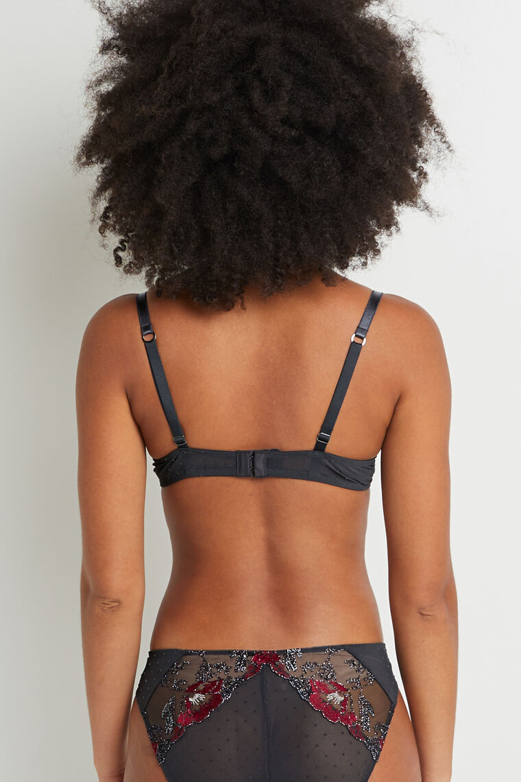 SOUTIEN-GORGE PUSH UP TULLE BRODE GRIS/ROUGE