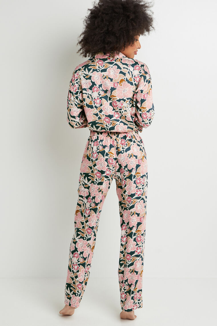 PANTALON DROIT VISCOSE VERT/ROSE