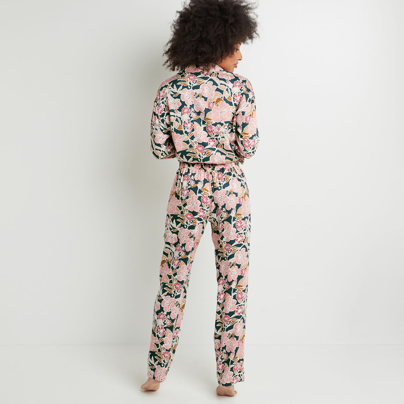 AROME PANTALON DROIT VISCOSE VERT/ROSE