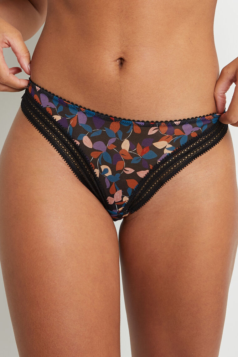 STRING TULLE BRODE NOIR/ROSE