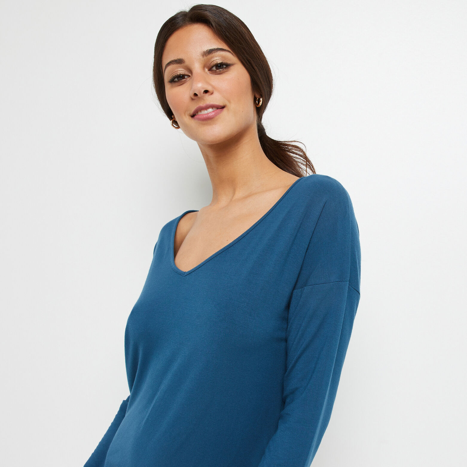 BAMBOU T-SHIRT MANCHES LONGUES PETROLE