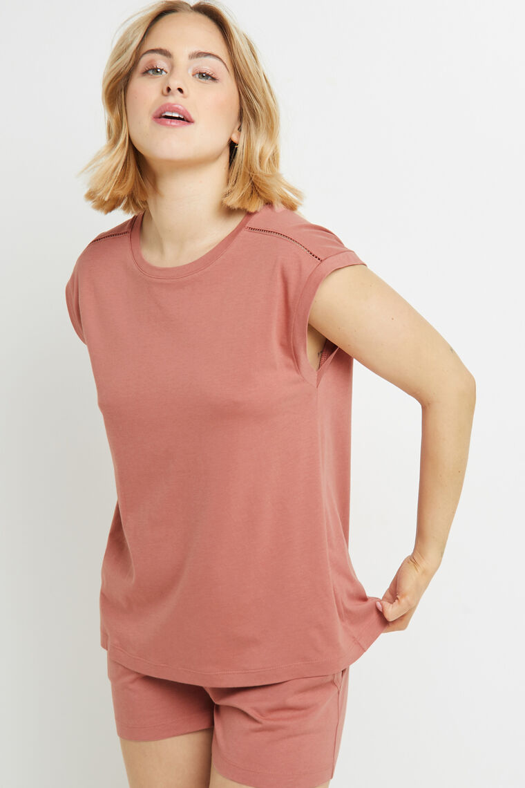 TEE SHIRT MANCHES COURTES COTON ROSE