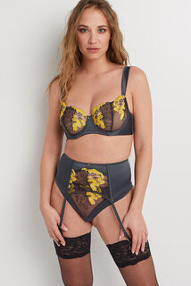 TARA SERRE-TAILLE TULLE BRODE GRIS/JAUNE