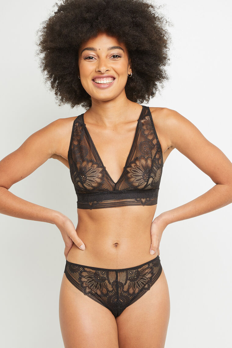TANGA DENTELLE MARRON