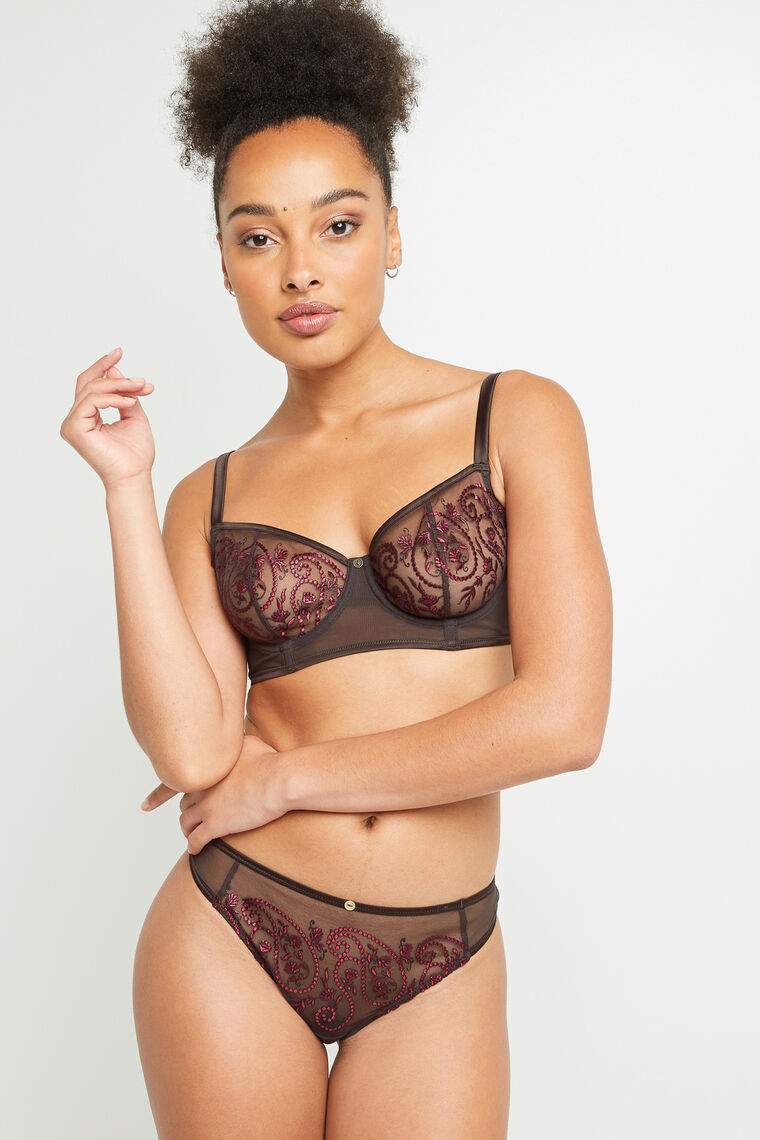 STRING TULLE BRODE MARRON