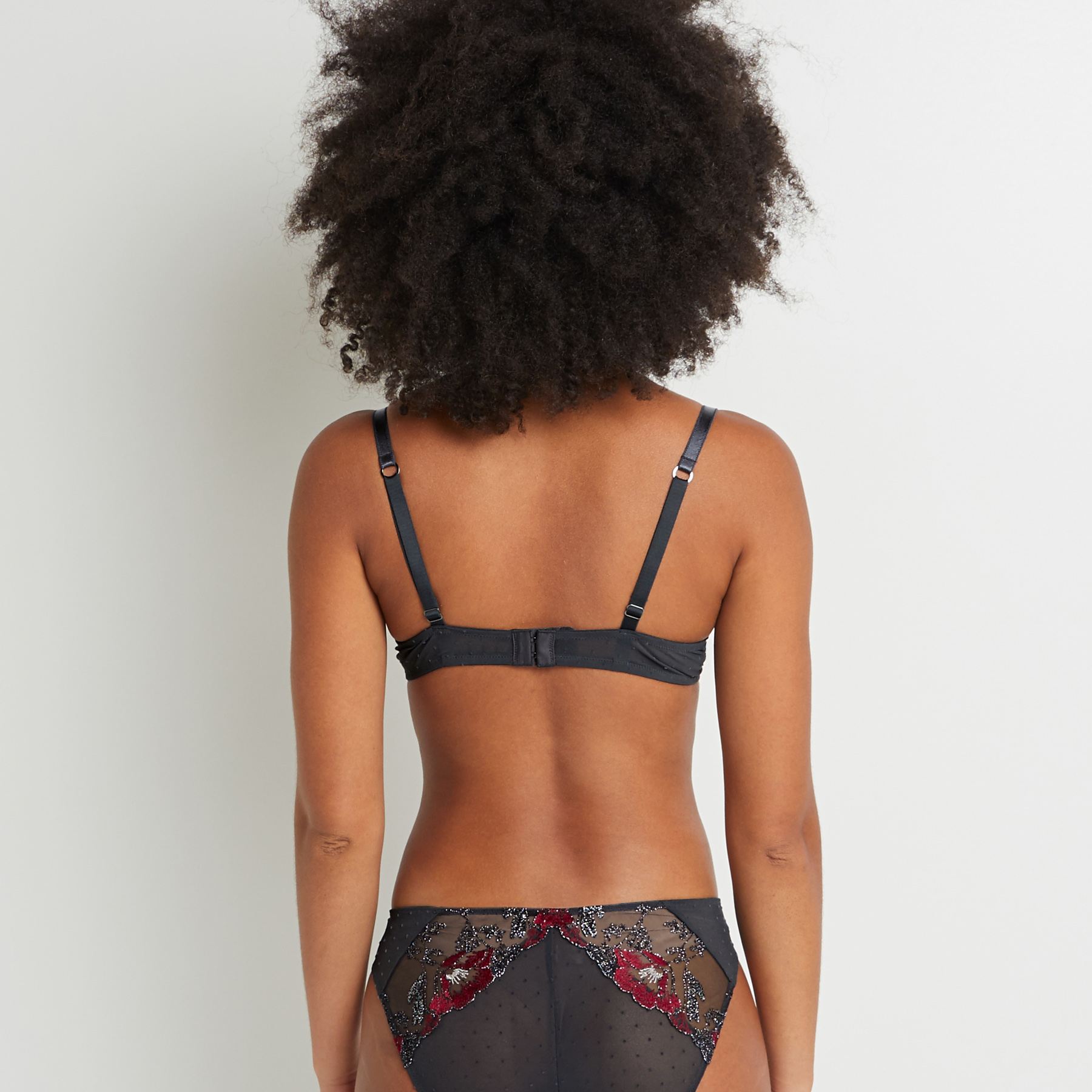 SOUTIEN-GORGE PUSH UP TULLE BRODE GRIS/ROUGE