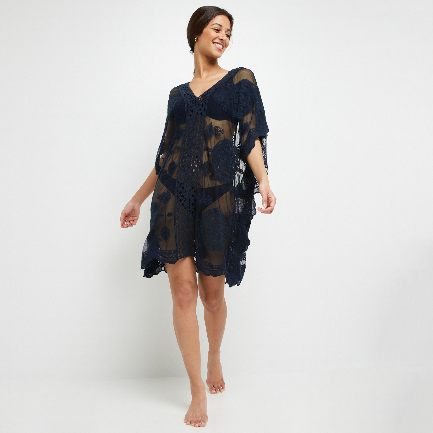 BEACHWEAR TUNIQUE BRODEE MARINE