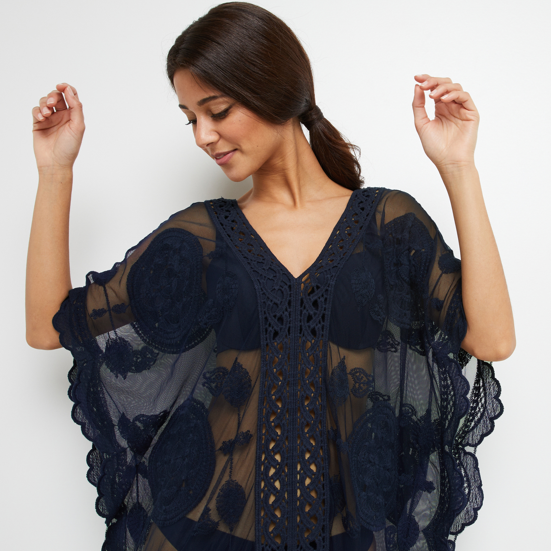 BEACHWEAR TUNIQUE BRODEE MARINE