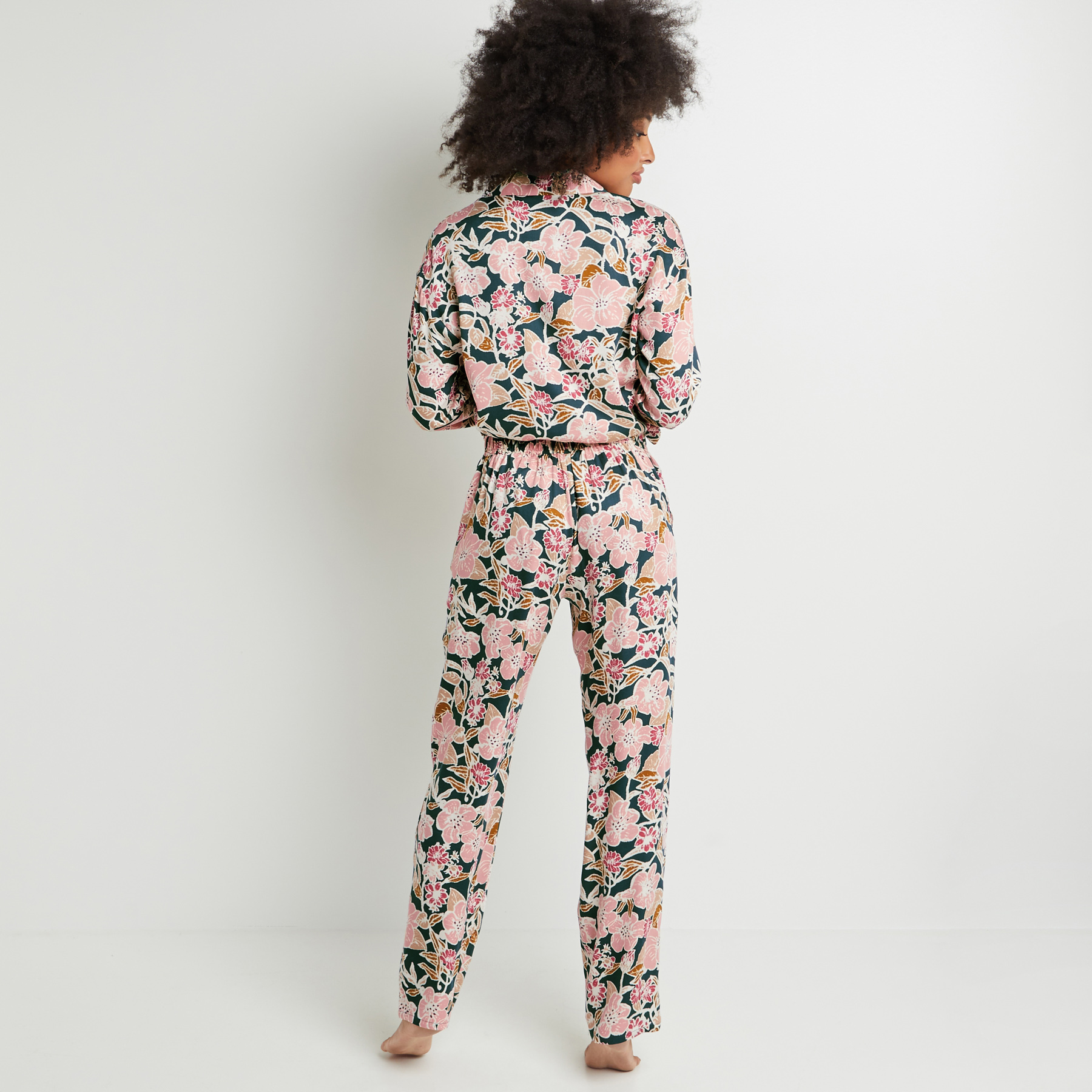 AROME PANTALON DROIT VISCOSE VERT/ROSE