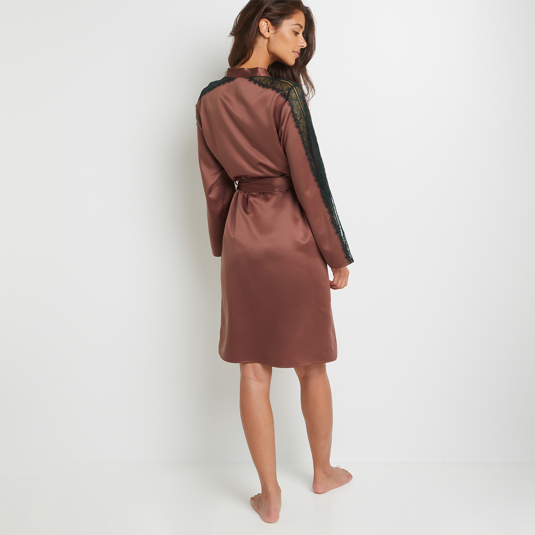 DESHABILLE SATIN NOIR/GRENAT