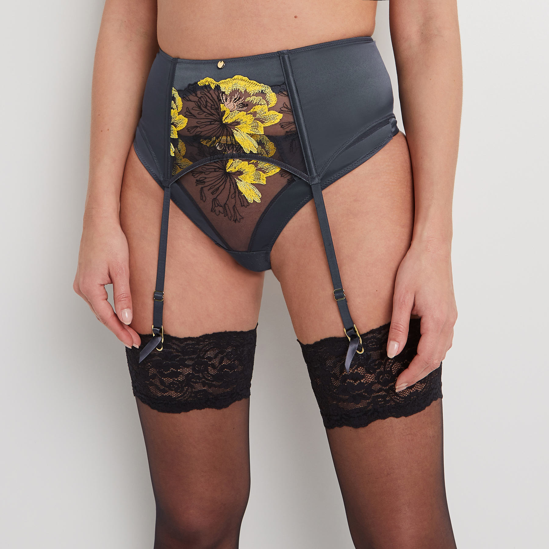 SERRE-TAILLE TULLE BRODE GRIS/JAUNE