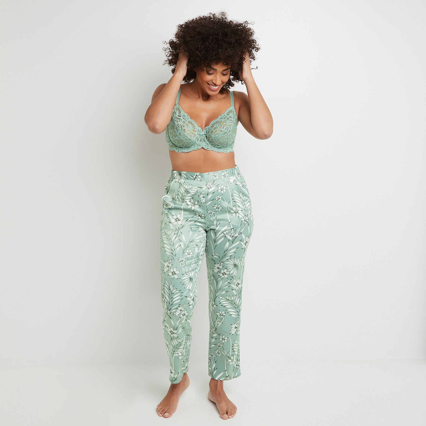 BARNEY PANTALON SATIN IMPRIME Vert clair