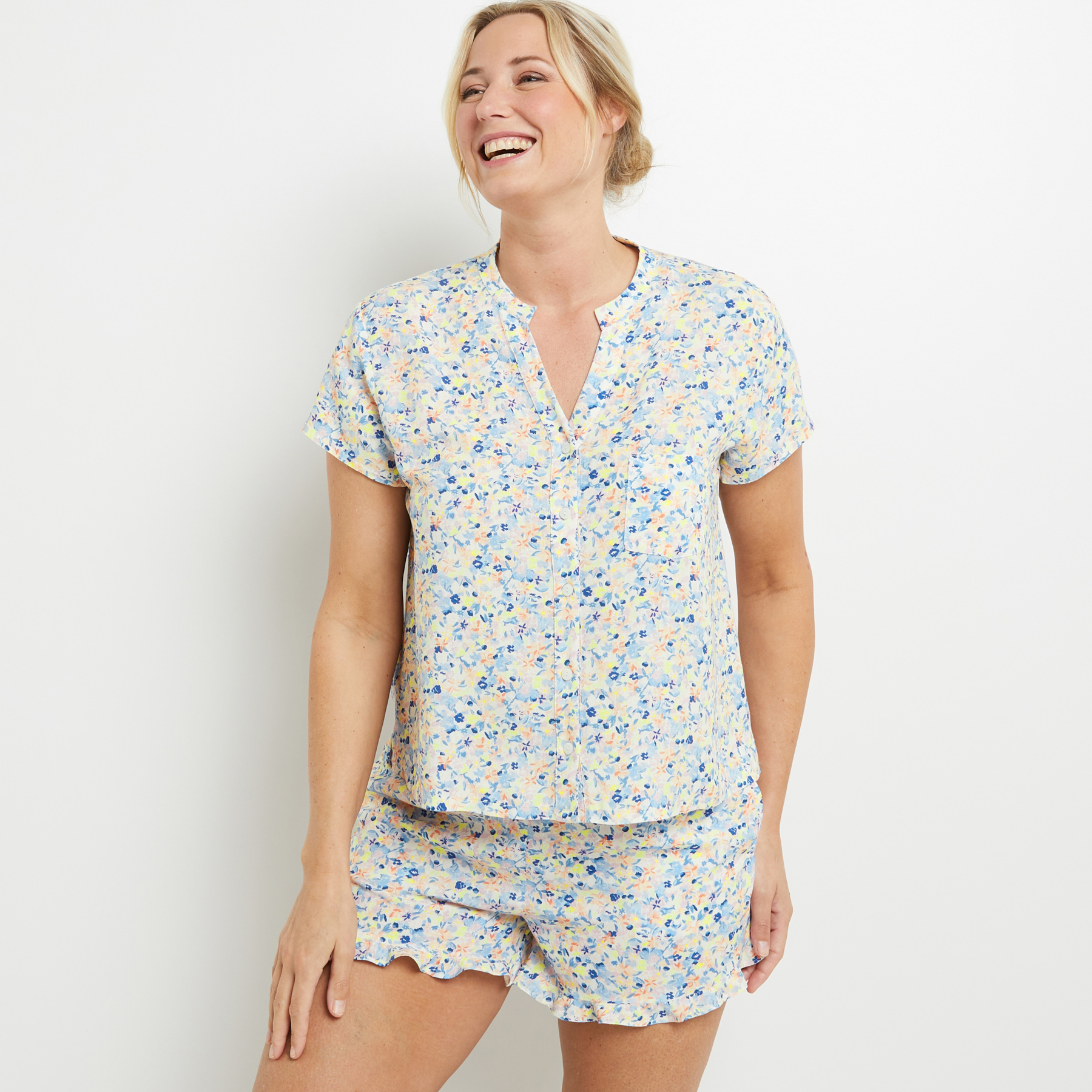 BEACH CHEMISE IMPRIME MULTICO BLEU