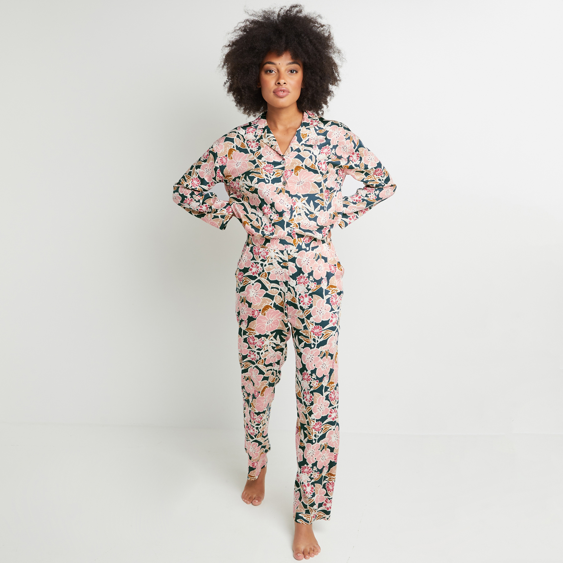 AROME PANTALON DROIT VISCOSE VERT/ROSE