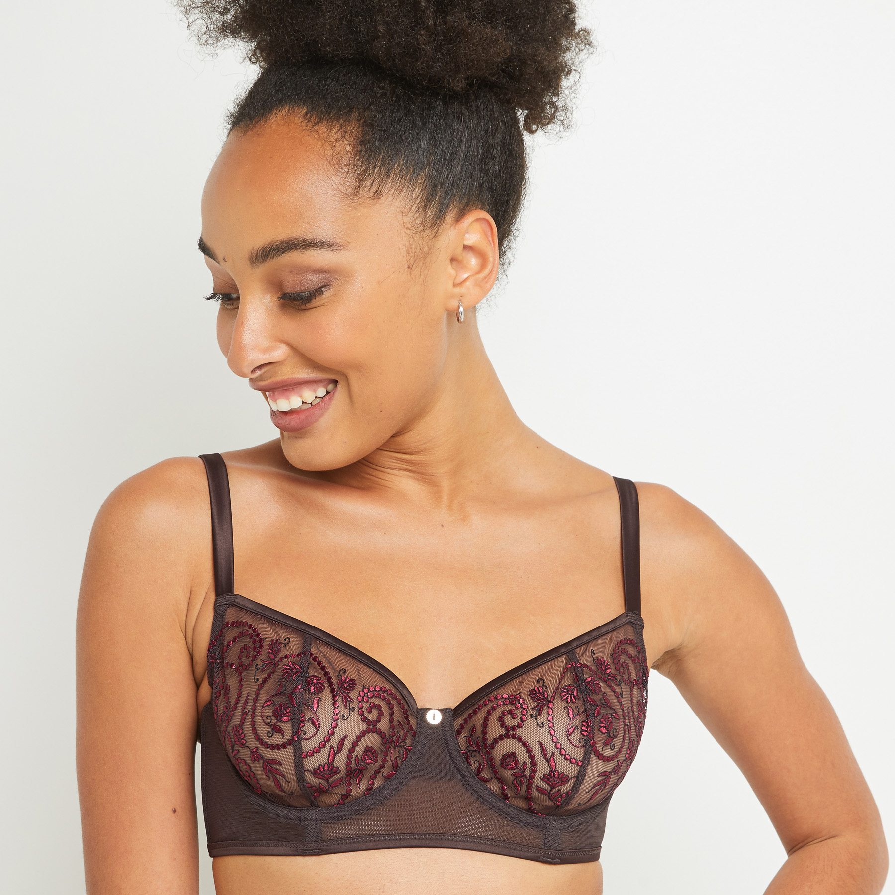 BAO SOUTIEN-GORGE CORBEILLE TULLE BRODE MARRON