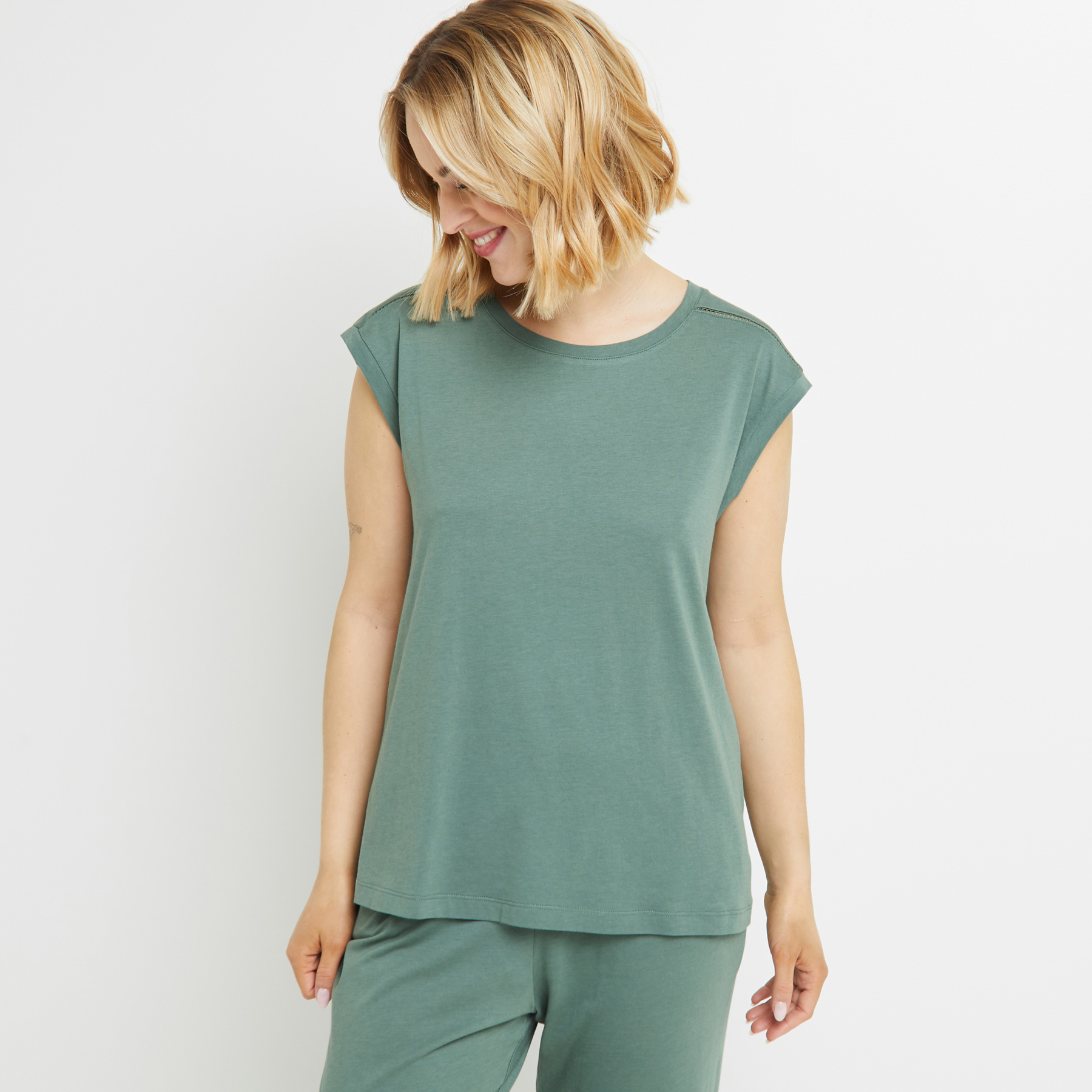 TEE SHIRT MANCHES COURTES COTON KAKI