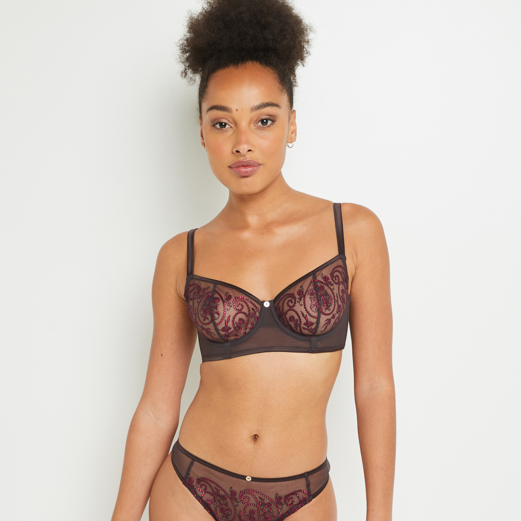 BAO SOUTIEN-GORGE CORBEILLE TULLE BRODE MARRON