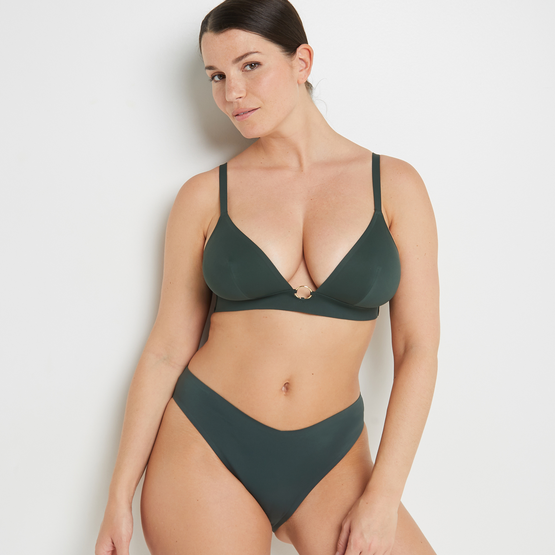 LISA MAILLOT DE BAIN SLIP HIGH LEG VERT FONCE